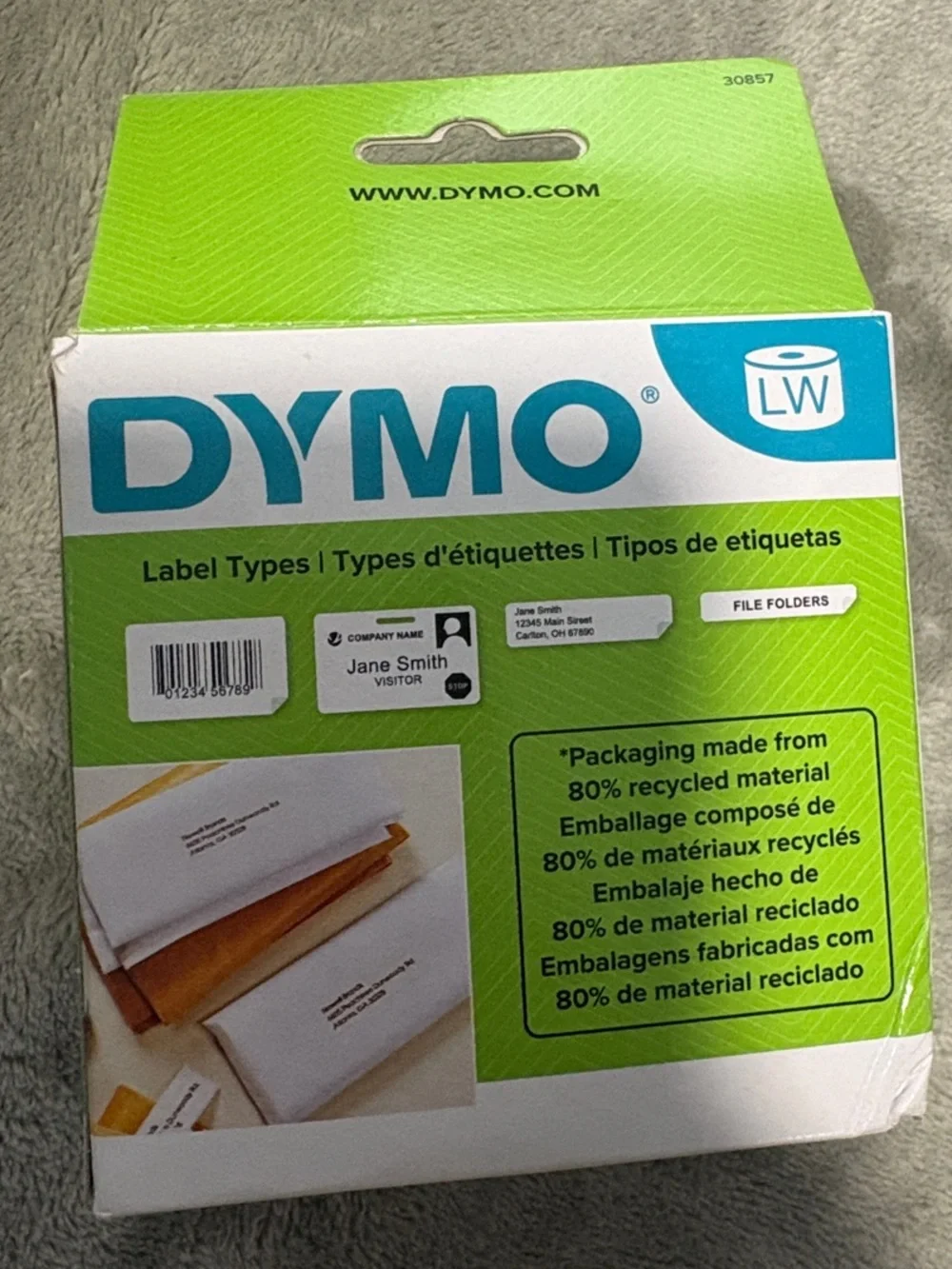 Dymo White Labels Pack with Teal and Lime Accents